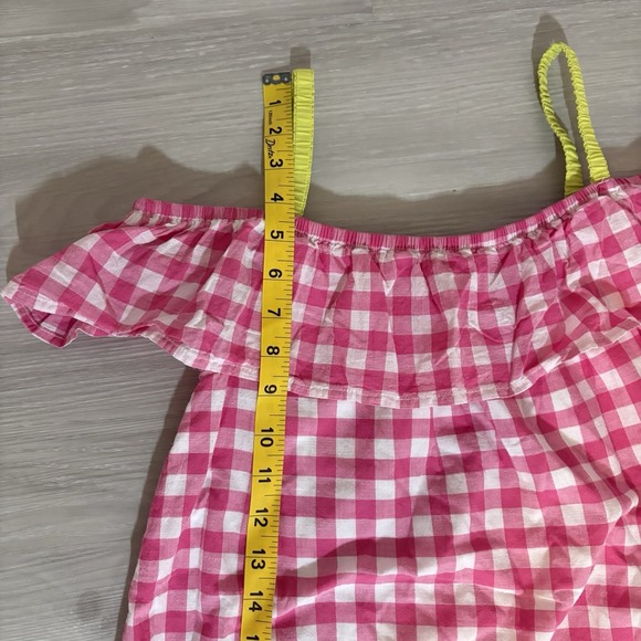 Benetton Little Girls Dress Gingham Ruffle Dress Off Shoulder Red Green Sz 11-12 - Picture 7 of 16